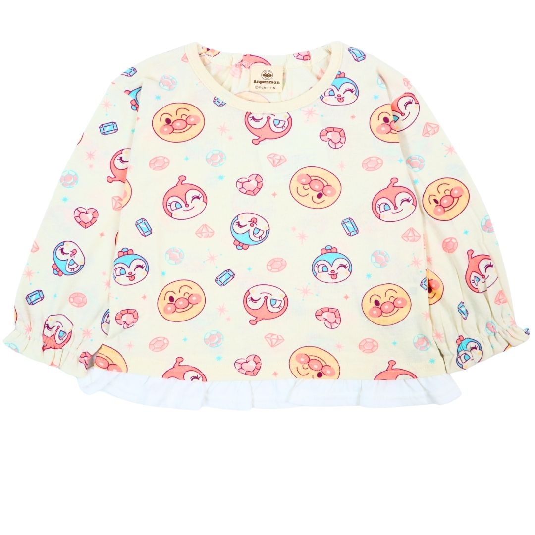 それいけ!アンパンマン 総柄裾フリル長袖Tシャツ ベビー服 子供服 長袖