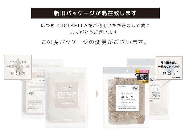 【CICIBELLA】ヘアドライタオル 02'59''速い吸水 5倍の高い吸水率 髪の毛 ヘアターバン タオルぼうし お風呂上がり