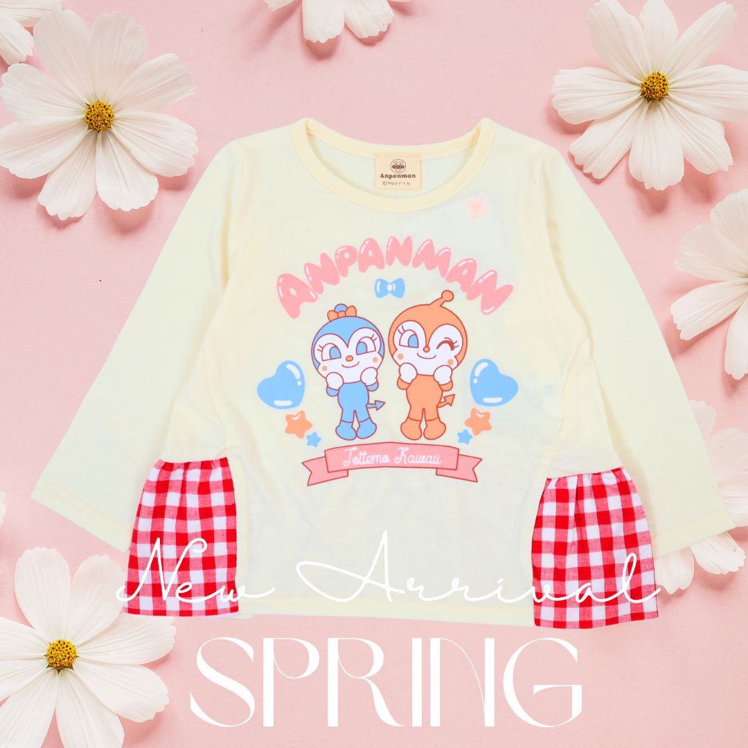 アンパンマン ギンガムフリル長袖Tシャツ ベビー服 長袖Tシャツ 子供服 キャラクター　　