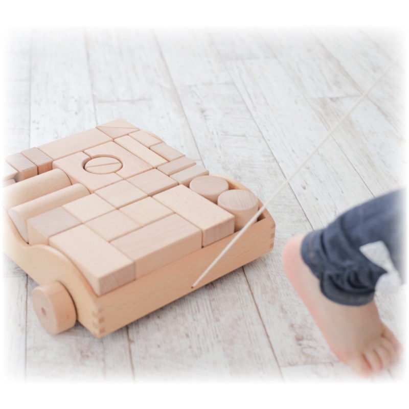 OUTLET 積木車 《専用BOX*包装不可》 32pcs 4cm基尺　木のおもちゃ（積木）