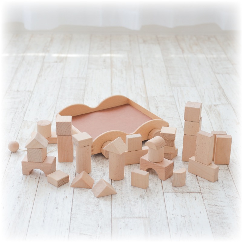 OUTLET 積木車 《専用BOX*包装不可》 32pcs 4cm基尺　木のおもちゃ（積木）