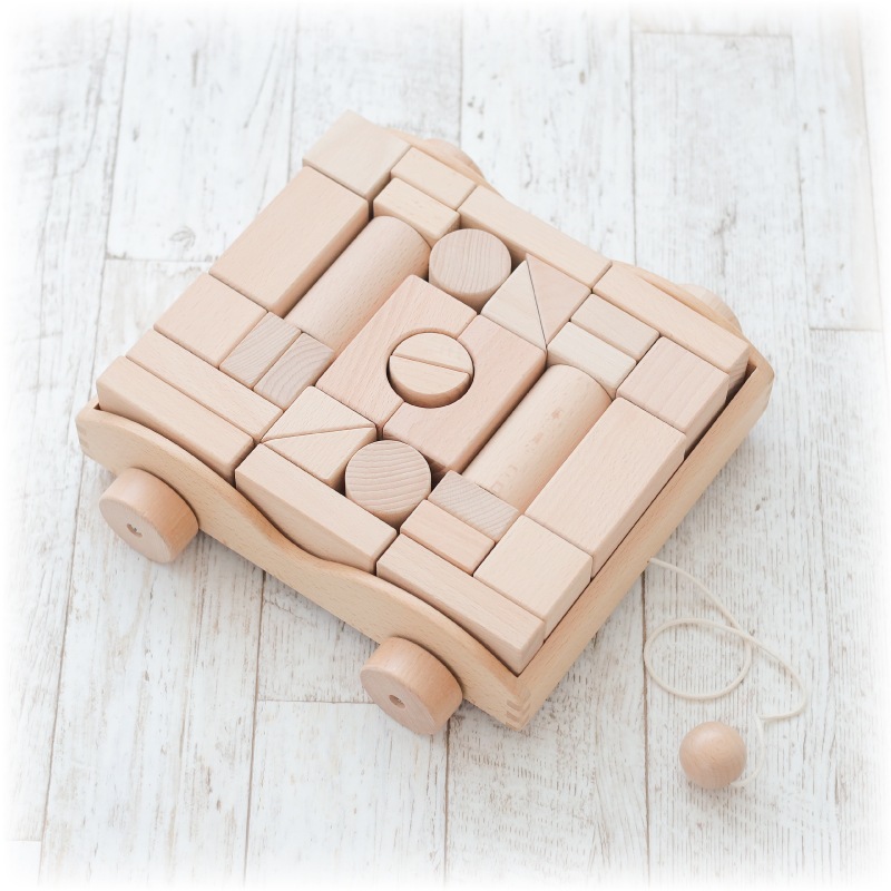 OUTLET 積木車 《専用BOX*包装不可》 32pcs 4cm基尺　木のおもちゃ（積木）