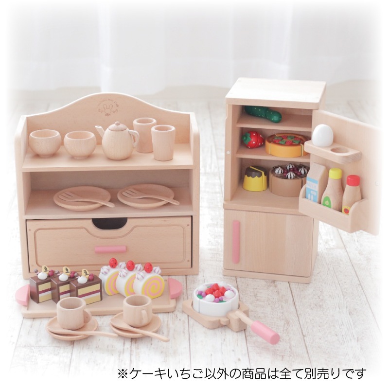 サックリミニ食材　ケーキ〈いちご〉　(木のおもちゃ　ままごと)