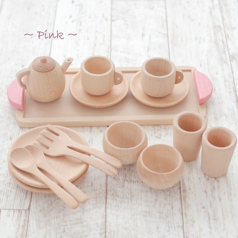 《presentいちご付き》カラーが選べるミニ食器セット 《専用BOX*包装不可》 (木のおもちゃ ままごと)