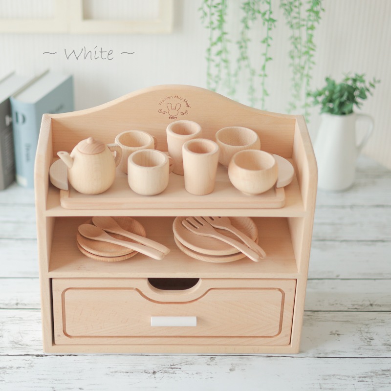 OUTLET　名入れ付き・カラーが選べる！ミニままごとセット〈食器A〉《包装不可*専用BOX》  (木のおもちゃ　ままごと)