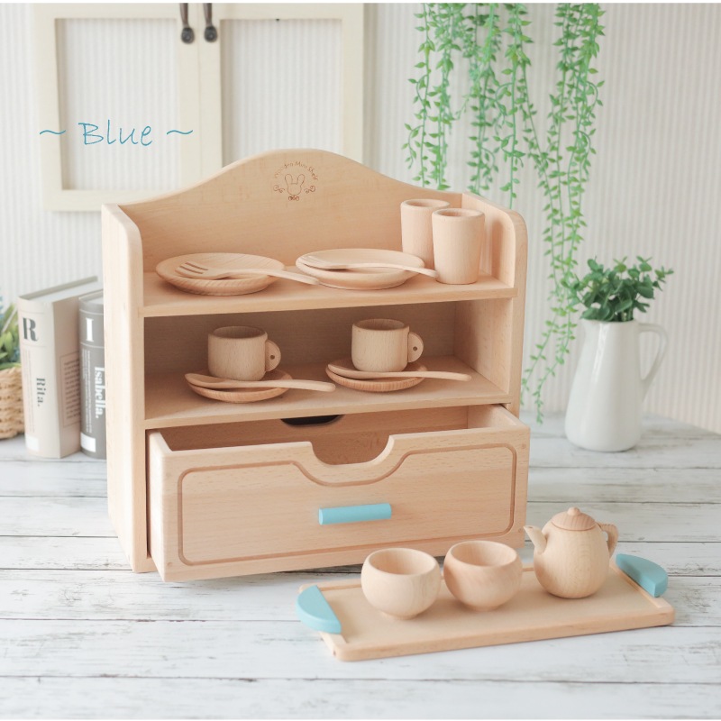 OUTLET　名入れ付き・カラーが選べる！ミニままごとセット〈食器A〉《包装不可*専用BOX》  (木のおもちゃ　ままごと)