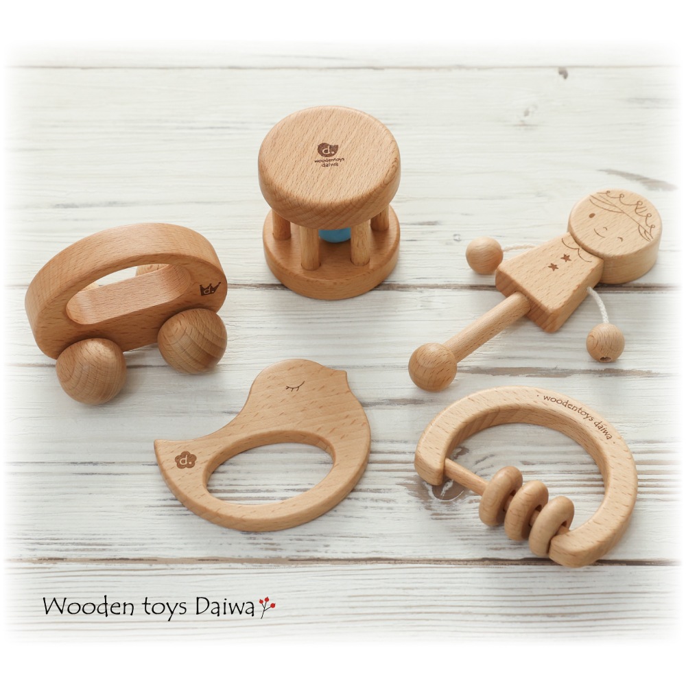 名入れ付き・はじめてBabyGiftSet･5点セット《自然塗料》【送料無料】　木のおもちゃ