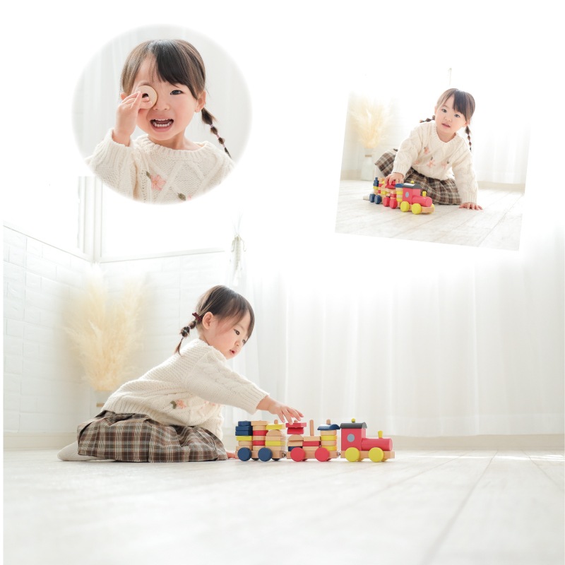 名入れ付き・カラフル機関車 木のおもちゃ(うごかす)