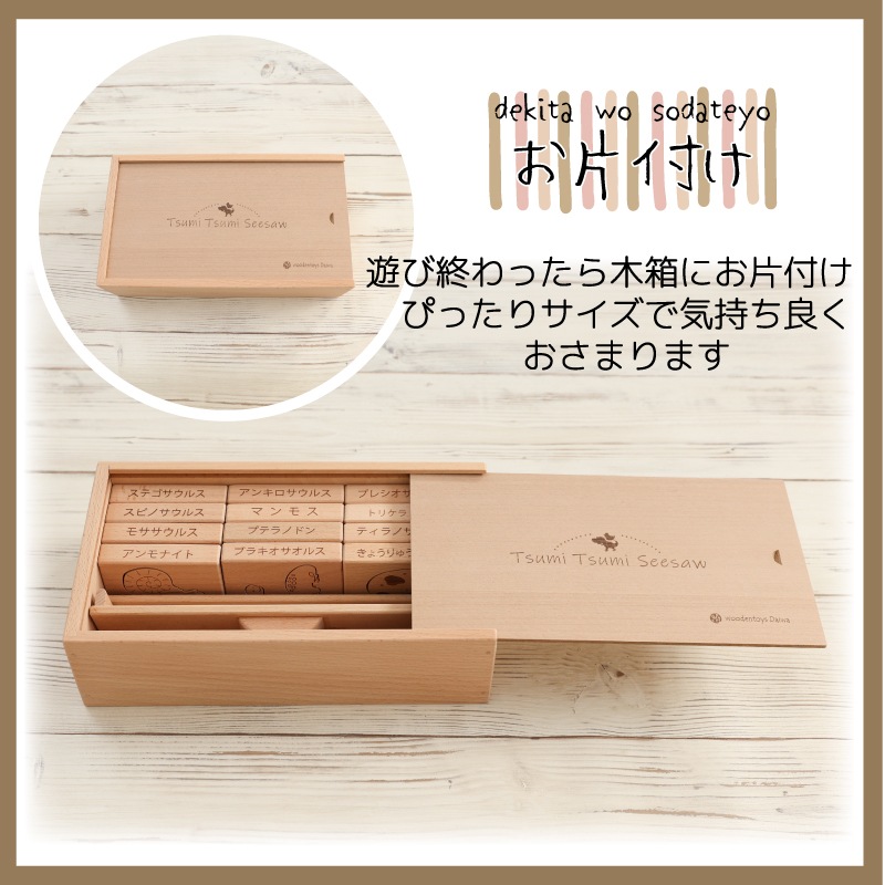 名入れ付き・TsumiTsumiシーソー《恐竜》　《専用BOX*ラッピング不可》　【木製おもちゃのだいわ直営店】