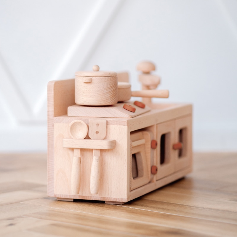 《特典2点付き》ｶﾗｰが選べる！名入付き･ﾐﾆｷｯﾁﾝｾｯﾄ《専用BOX*包装不可》　(木のおもちゃ　ままごと)