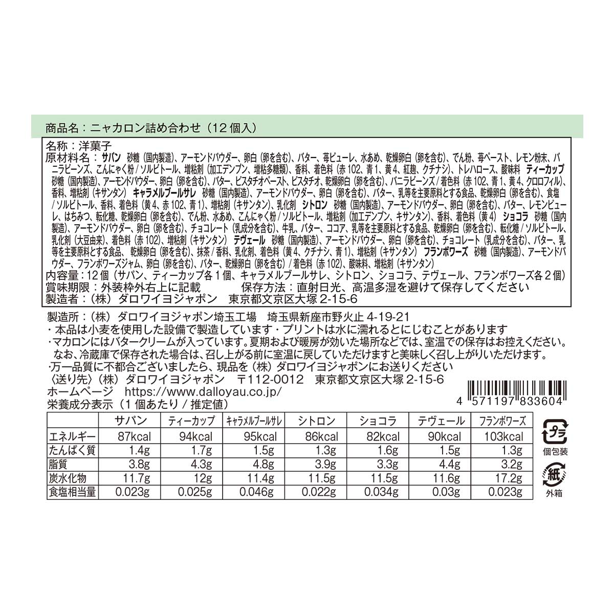 ノエル ニャカロン詰め合わせ（12個入）
