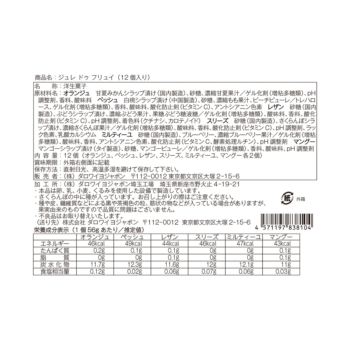 ジュレ ドゥ フリュイ（12個入）