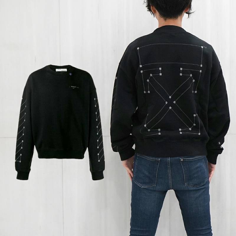 OFF-WHITE スウェット オフホワイト メンズ スウェット長袖 DIAGONAL BACKBONE OVERSIZED SWEATSHIRT (BLACK × SILVER) 【OMBA035E19E300011091】