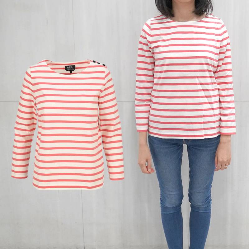 A.P.C. 長袖Tシャツ アーペーセー レディースボーダーカットソー (ROSE) Mariniere sweater Ally Sailor Tops【COENUF26007-FAA】