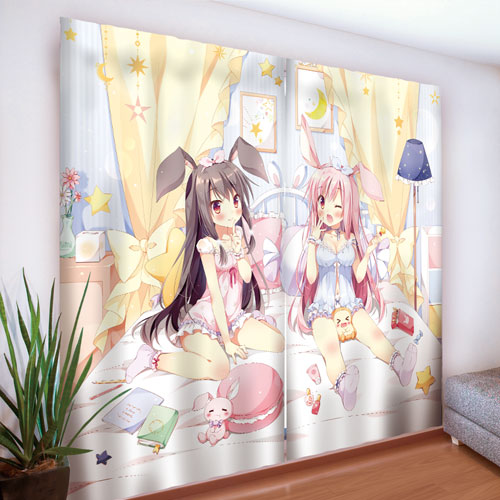 カーテン魂　遮光カーテン　ぱん　ゆきみ　つきみ ぱん先生]描き下ろし カーテン(ゆきみ＆つきみ)