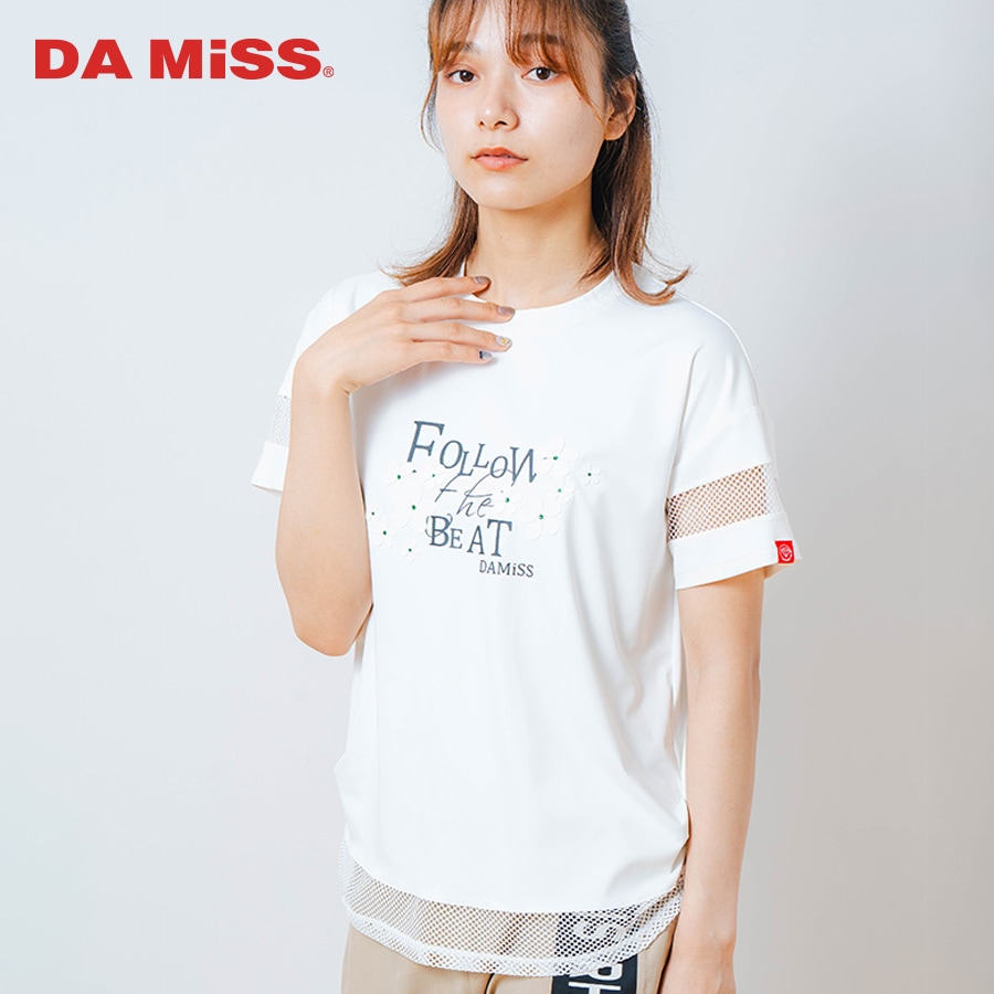 メッシュ フラワー Tシャツ   ホワイト 1534-1450 