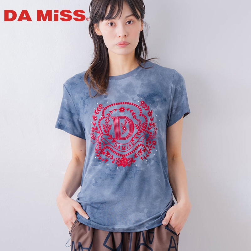 フロッキープリント Tシャツ　ブルー　1534-1457