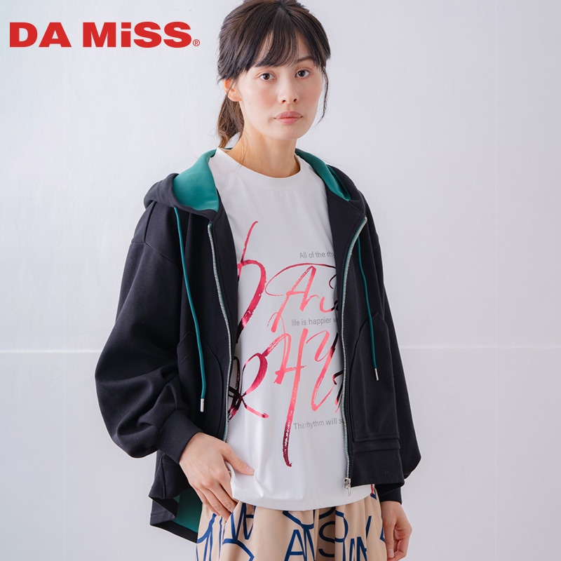 バイカラーラウンドバック パーカー ブラック 1556-1463