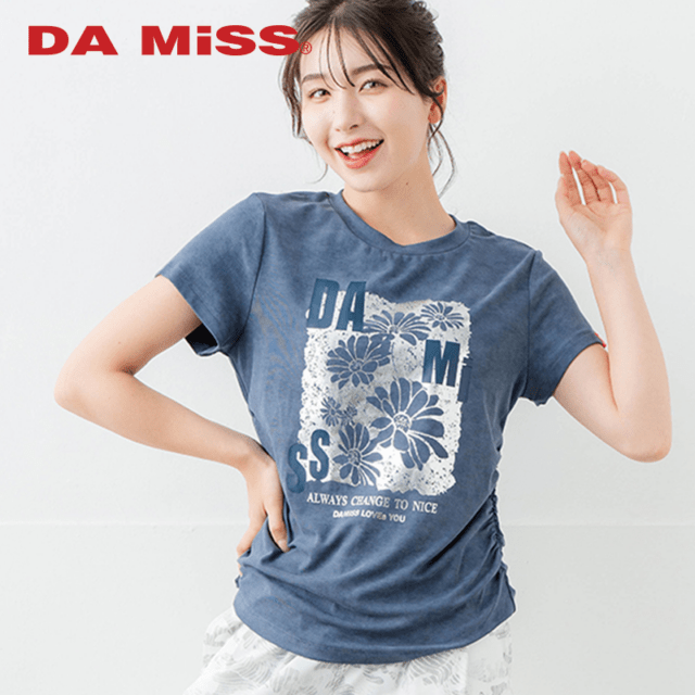 メタルフローラルTシャツ ブルー 1634-1474