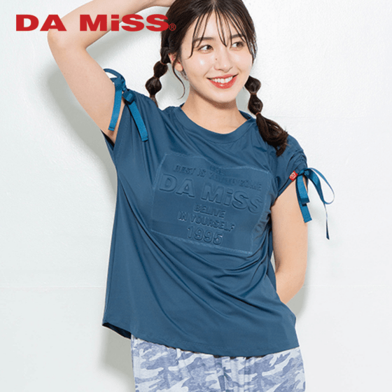 シャーリングリボンエンボスTシャツ チャコールブルー 1634-1476