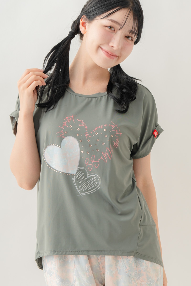 【先行割10％OFF】　MixハートストーンＴシャツ カーキ 1634-1489【8/17まで】