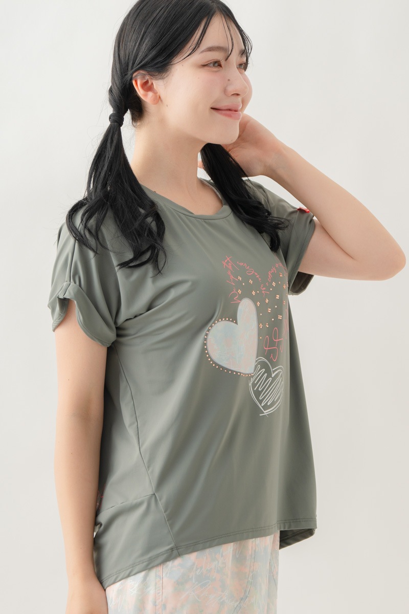 【先行割10％OFF】　MixハートストーンＴシャツ カーキ 1634-1489【8/17まで】