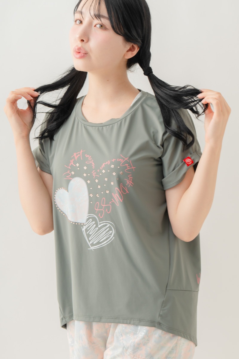 【先行割10％OFF】　MixハートストーンＴシャツ カーキ 1634-1489【8/17まで】