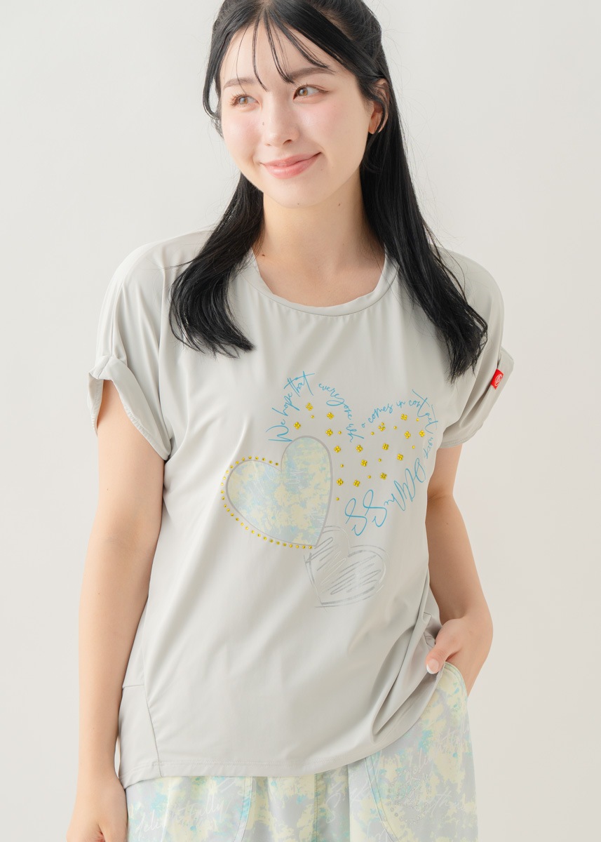 【先行割10％OFF】　MixハートストーンＴシャツ アイスグレー 1634-1489【8/17まで】