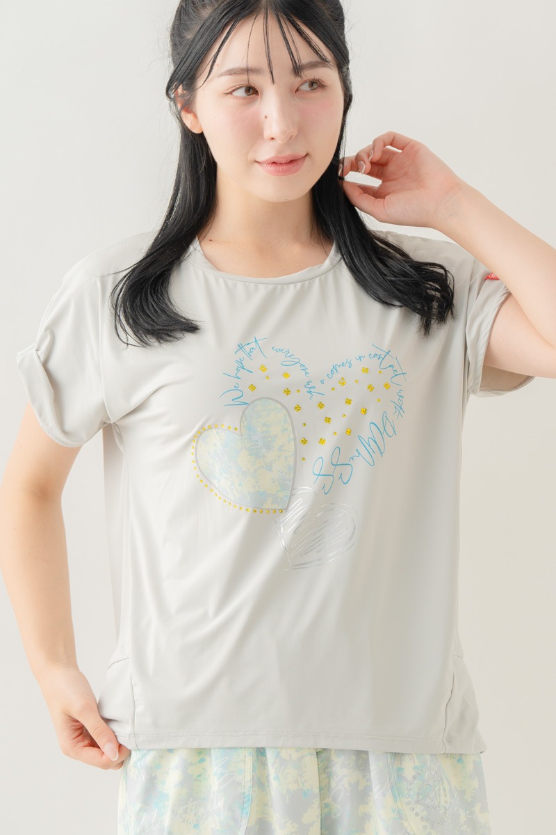 【先行割10％OFF】　MixハートストーンＴシャツ アイスグレー 1634-1489【8/17まで】