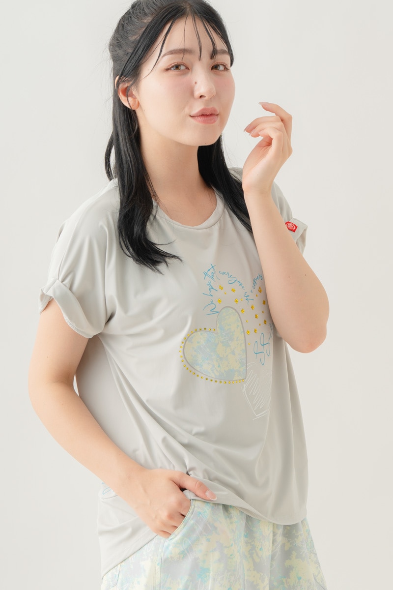 【先行割10％OFF】　MixハートストーンＴシャツ アイスグレー 1634-1489【8/17まで】