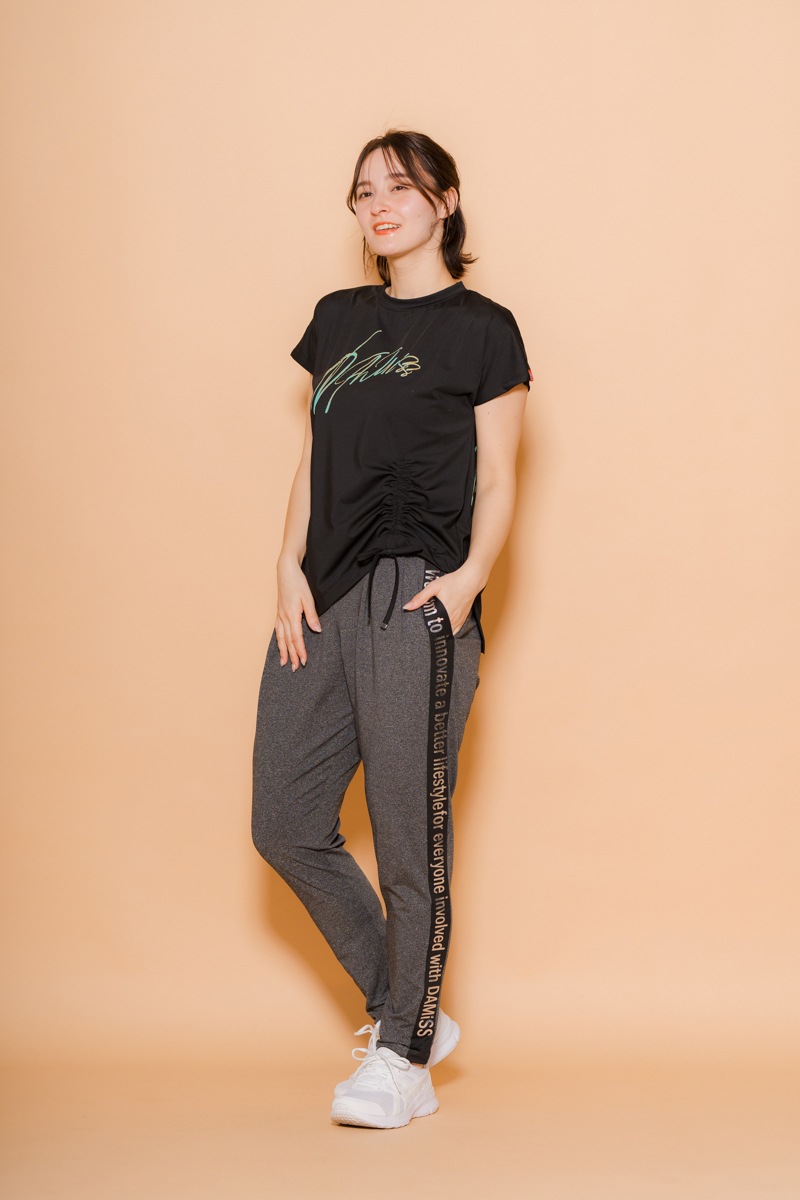 サイドロゴタックパンツ　杢ブラック　1432-1421