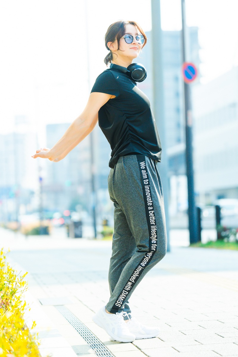 サイドロゴタックパンツ　杢ブラック　1432-1421