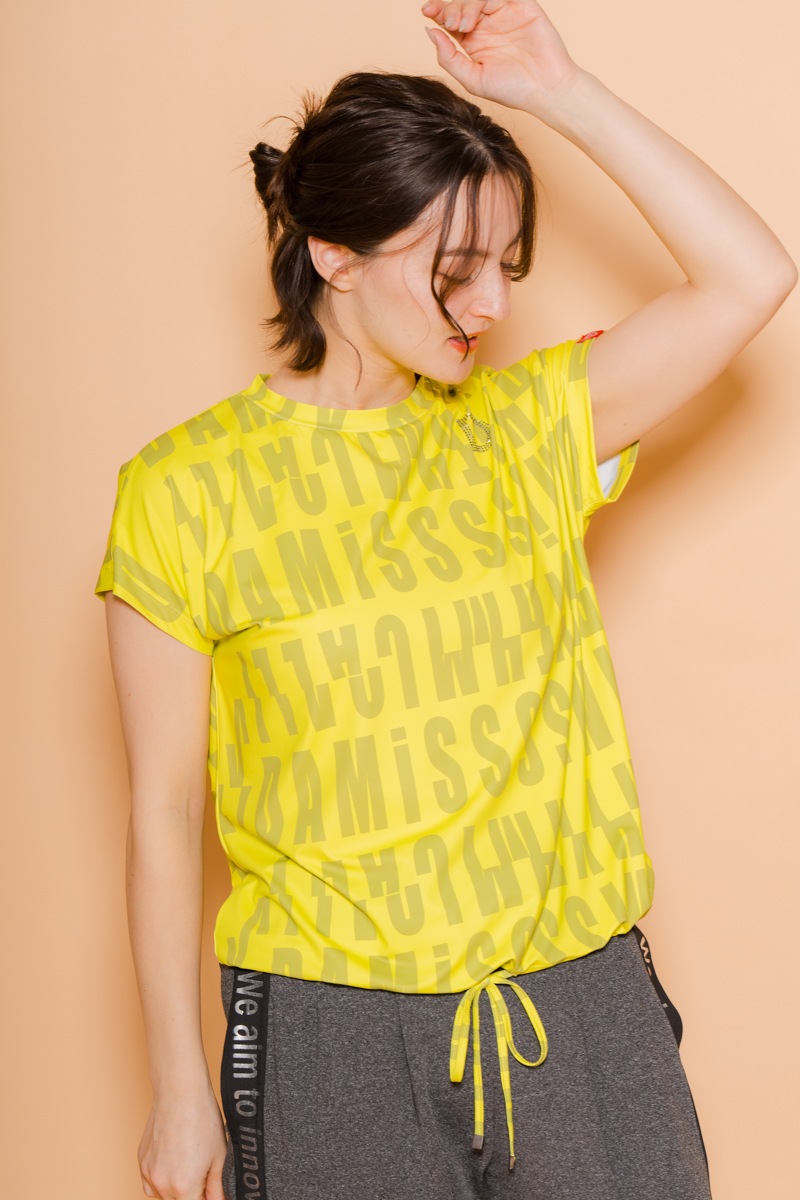 ロゴパターンドローコードＴシャツ  イエロー　1534-1426