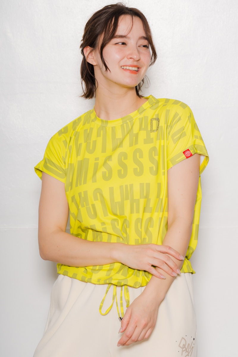 ロゴパターンドローコードＴシャツ  イエロー　1534-1426