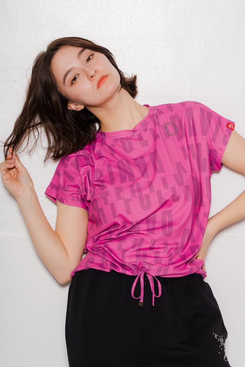 ロゴパターンドローコードTシャツ ローズ 1534-1426