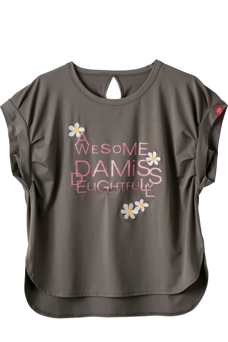 フラワー刺繍タックＴシャツ  ブラック　1534-1606