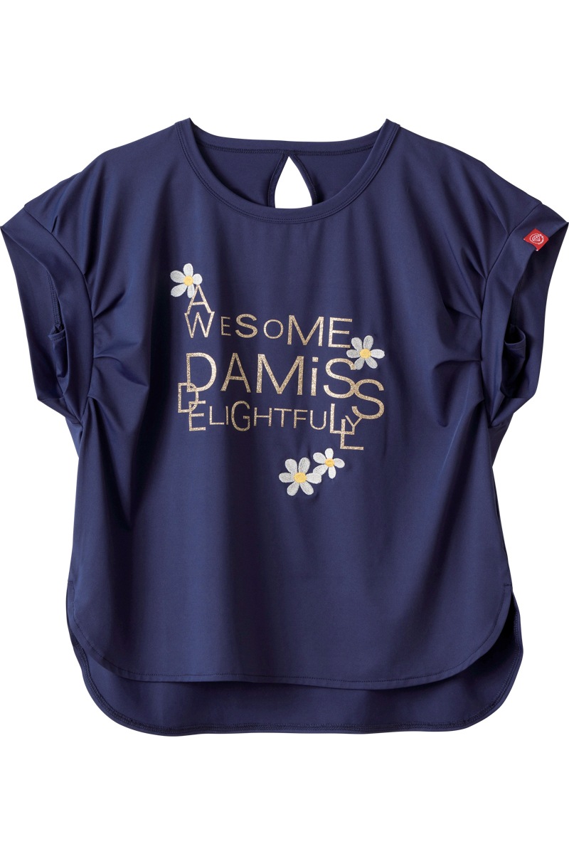 フラワー刺繍タックＴシャツ  ブラック　1534-1606