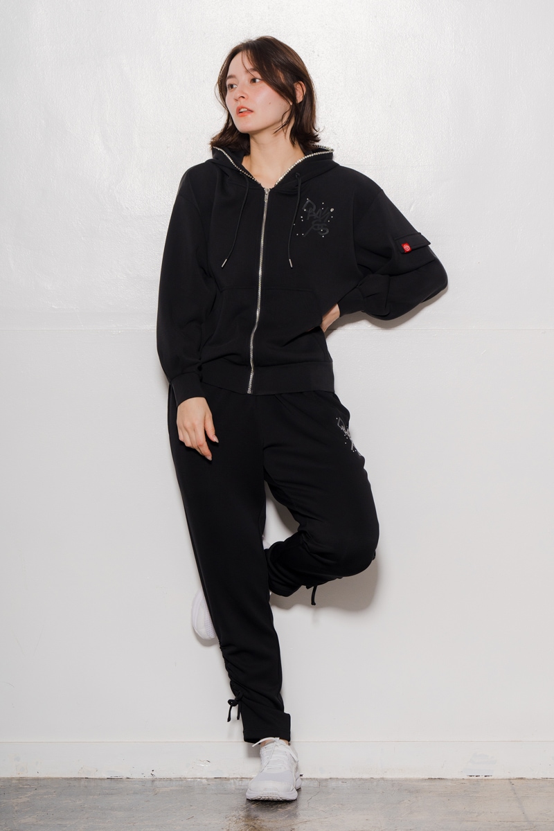 ラインストーンジップUPパーカー ブラック 1535-1424 | D SHOP 着心地