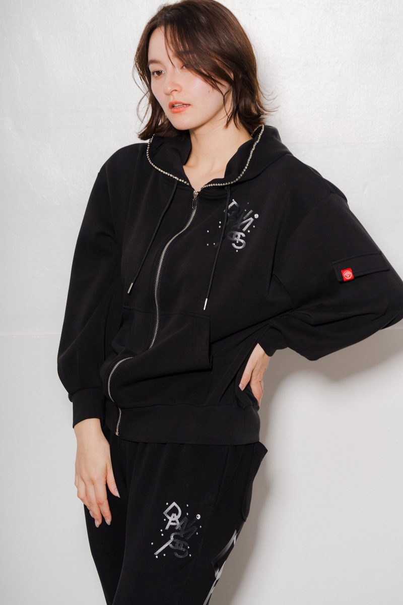 ラインストーンジップUPパーカー ブラック 1535-1424