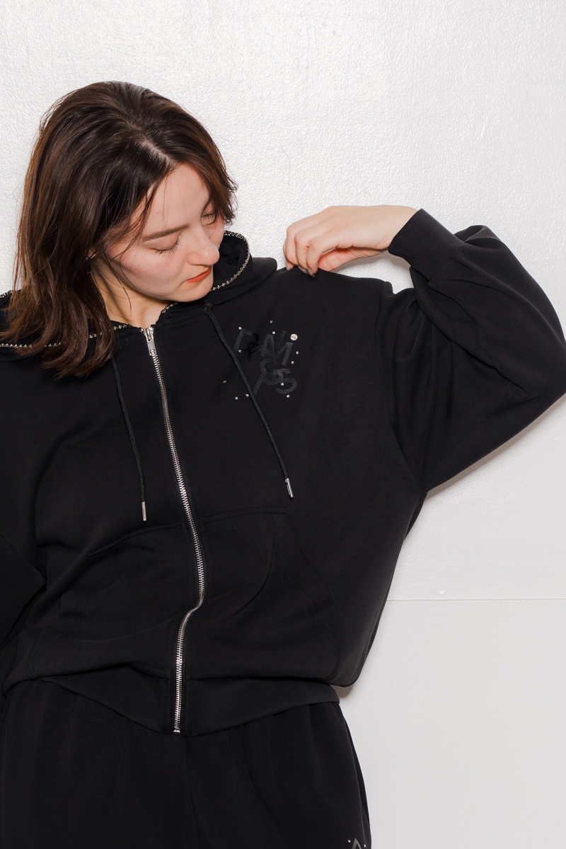 ラインストーンジップUPパーカー ブラック 1535-1424