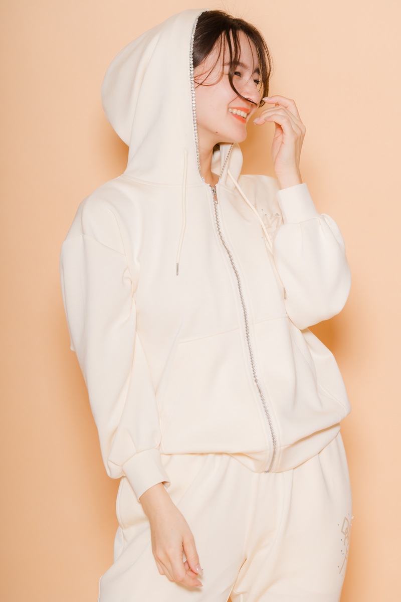 ラインストーンジップUPパーカー　アイボリー　1535-1424 