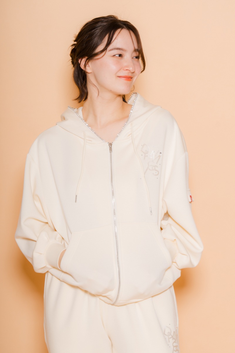 ラインストーンジップUPパーカー　アイボリー　1535-1424 