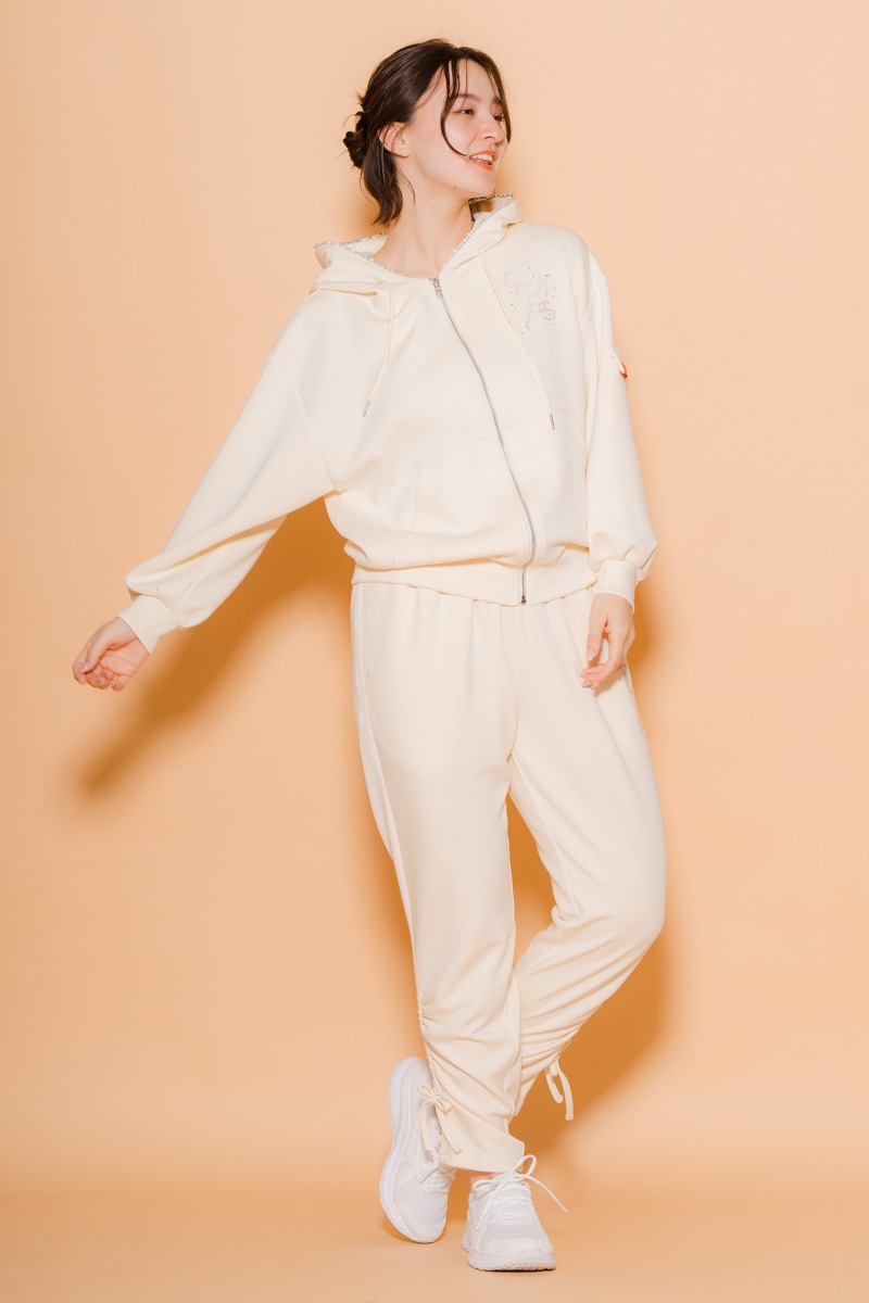 ラインストーンジップUPパーカー　アイボリー　1535-1424 