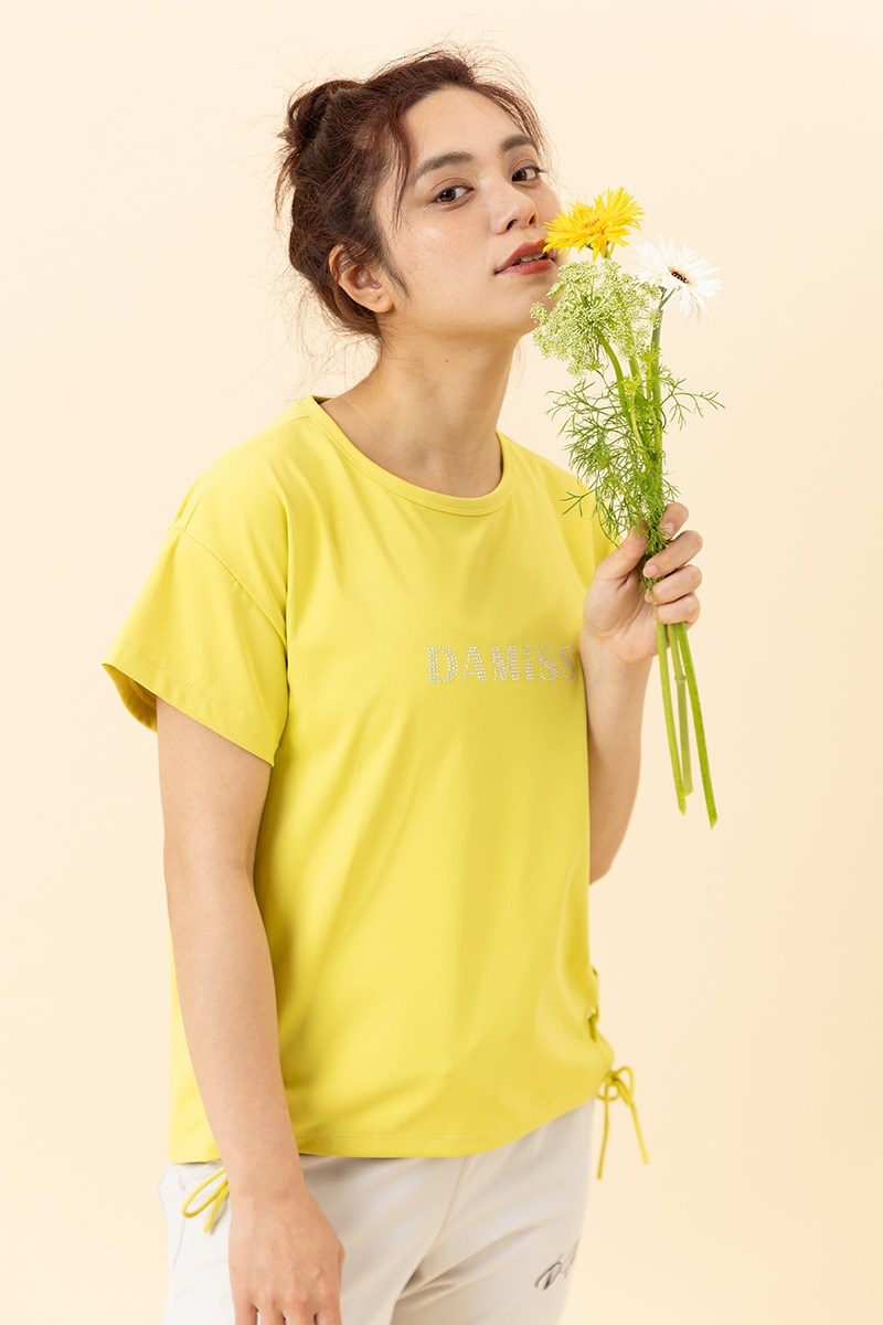 ラインストーンレースアップTシャツ イエロー 1434-1409 | D