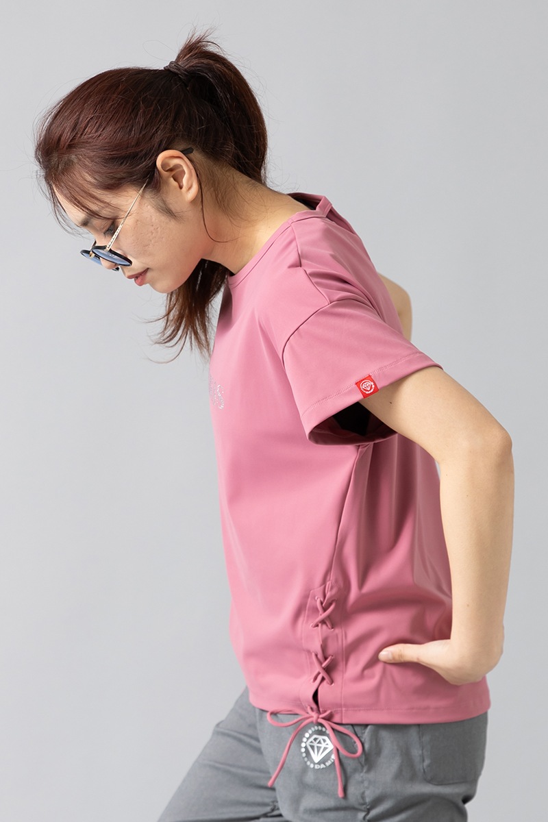 【関税込み】AREA ピンク Bustier Cup ラインストーン Tシャツ ラインストーンレースアップTシャツ ピンク 1434-1409 | D SHOP