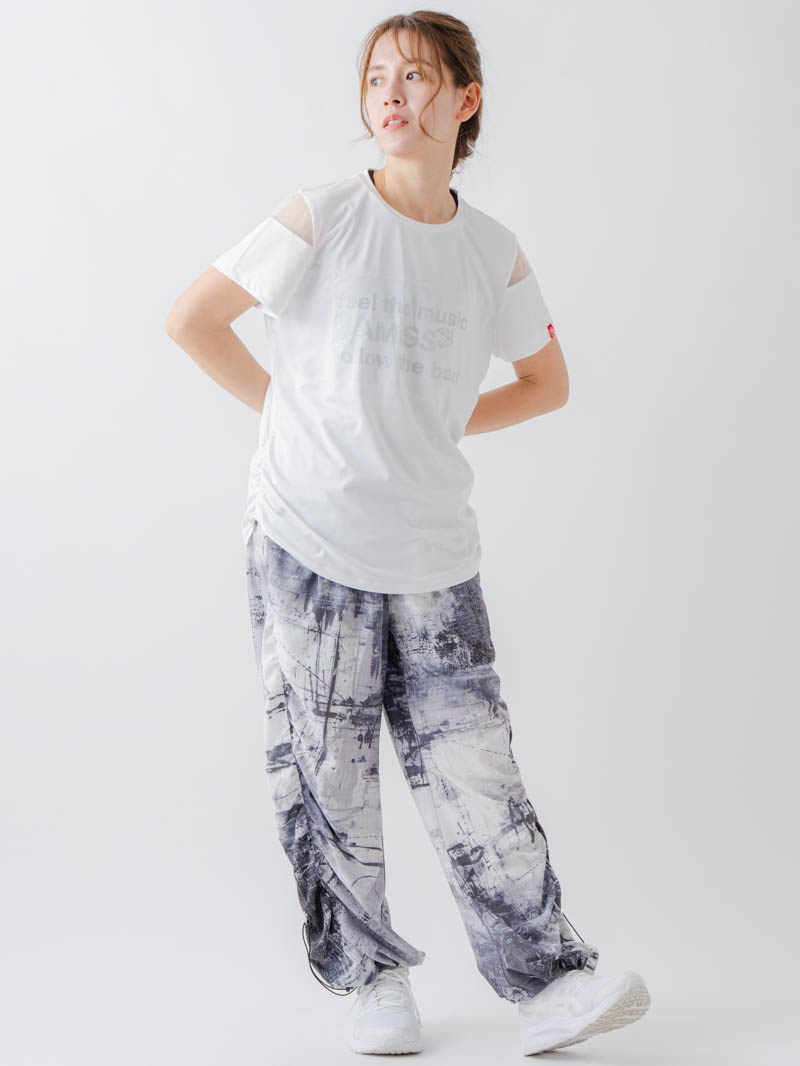 Airyシャーリングプリントパンツ  ブラック  1632-1801
