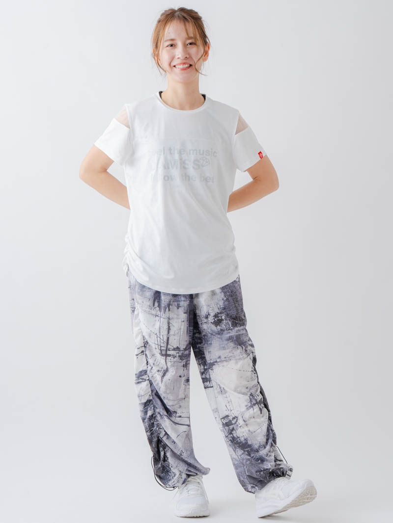 Airyシャーリングプリントパンツ  ブラック  1632-1801