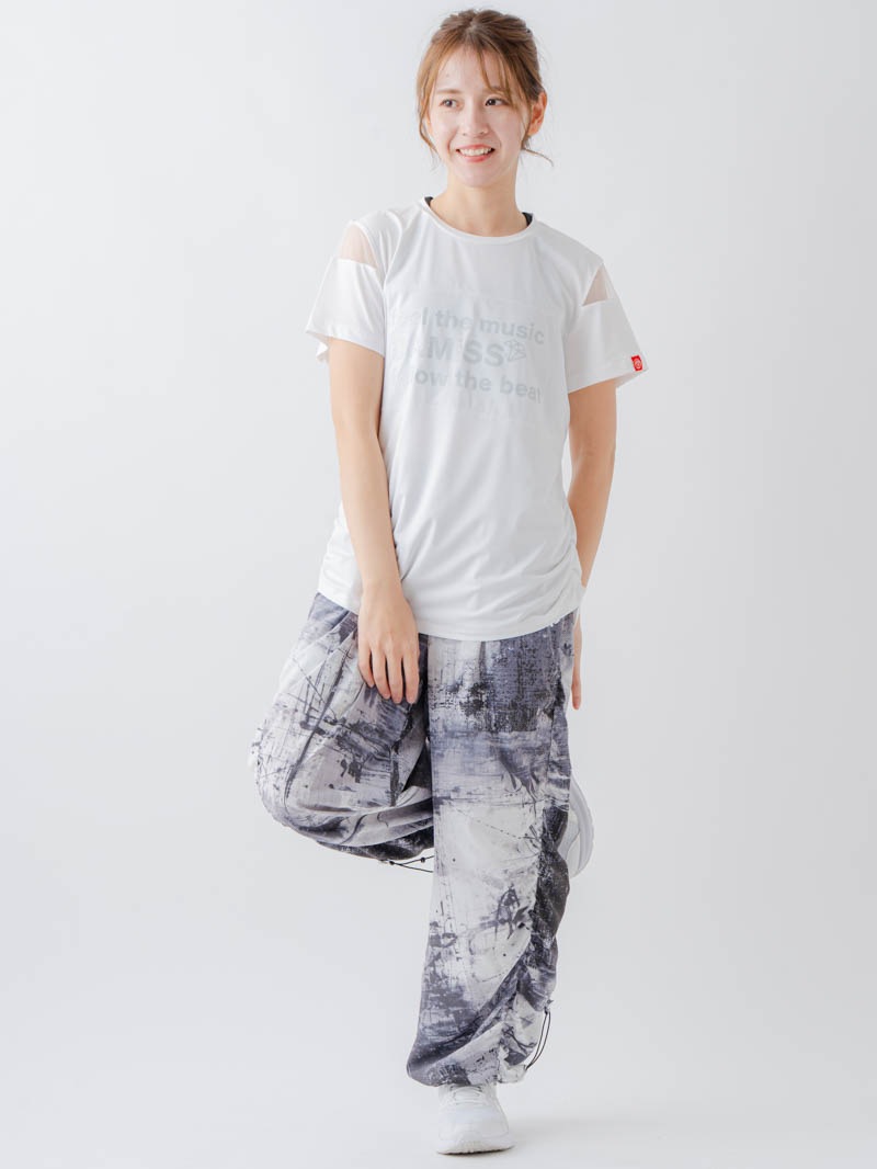 Airyシャーリングプリントパンツ  ブラック  1632-1801