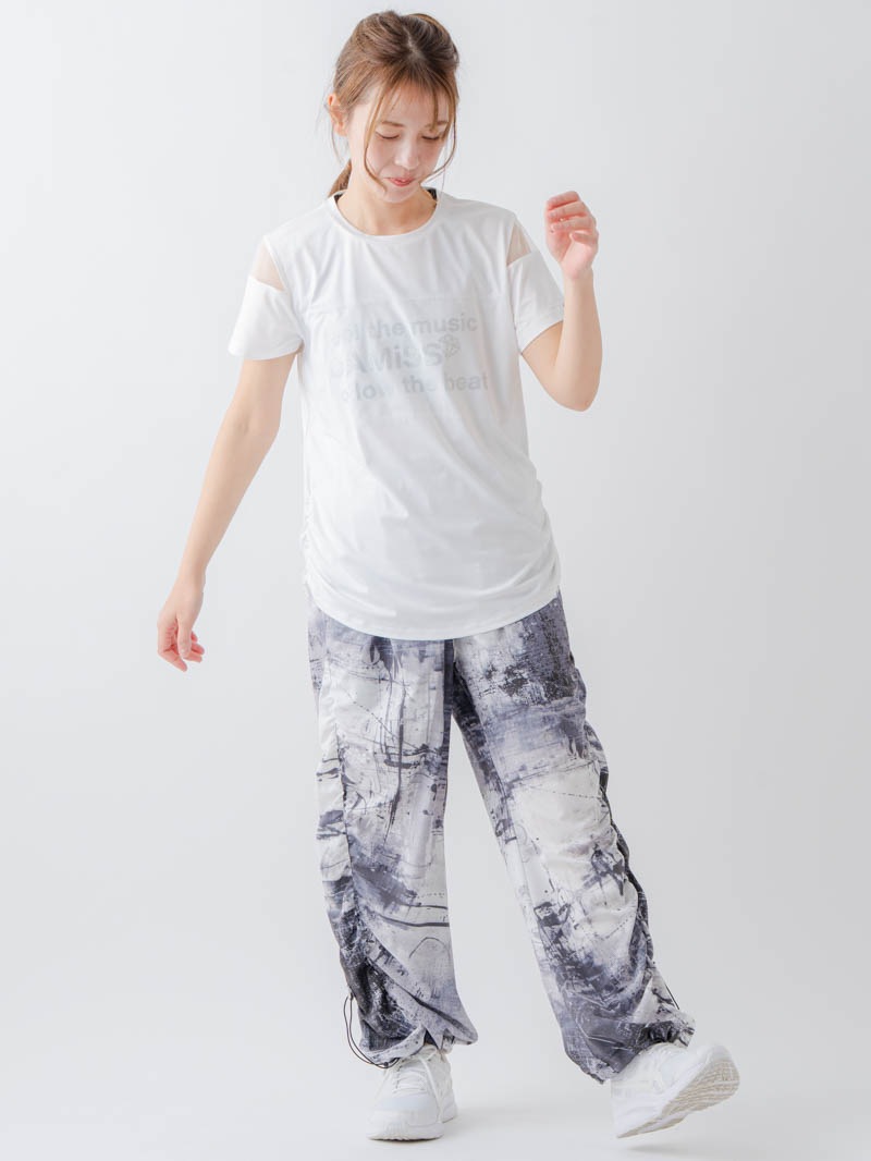 Airyシャーリングプリントパンツ  ブラック  1632-1801