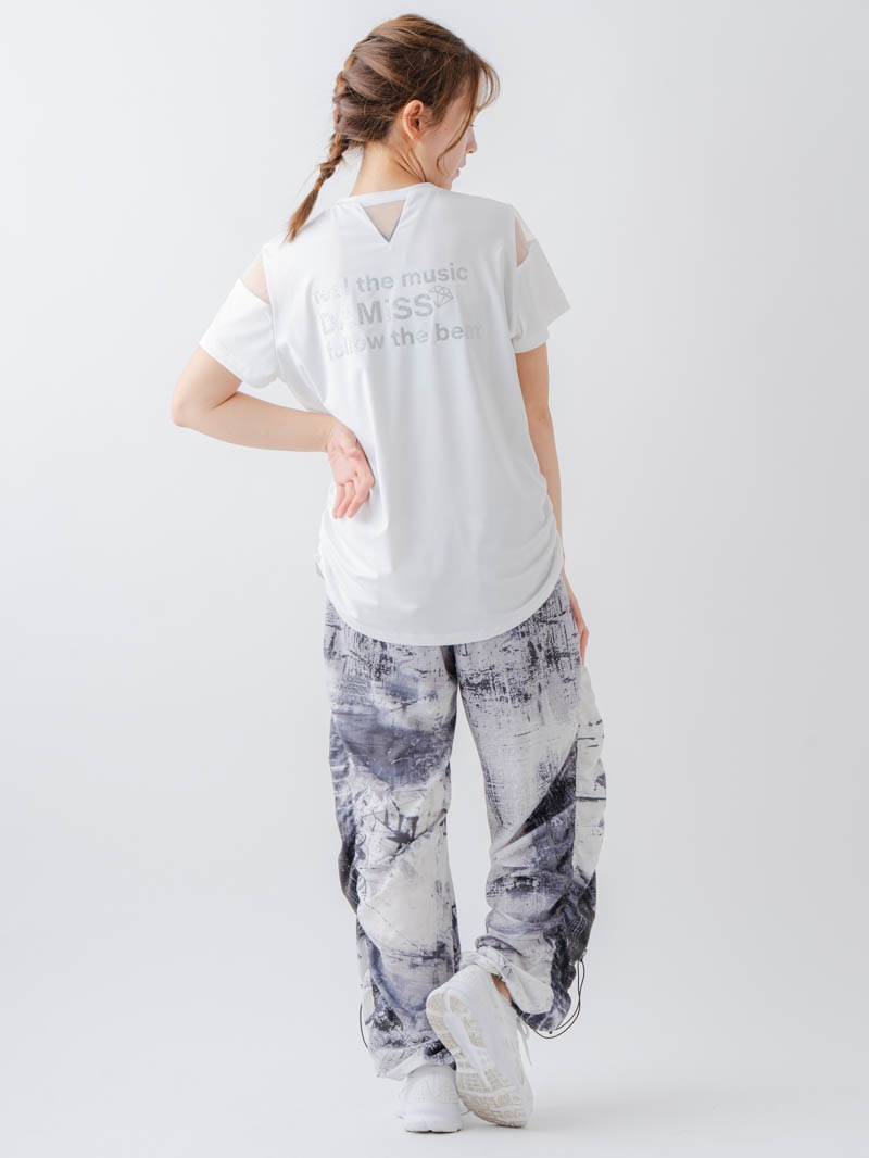 Airyシャーリングプリントパンツ  ブラック  1632-1801